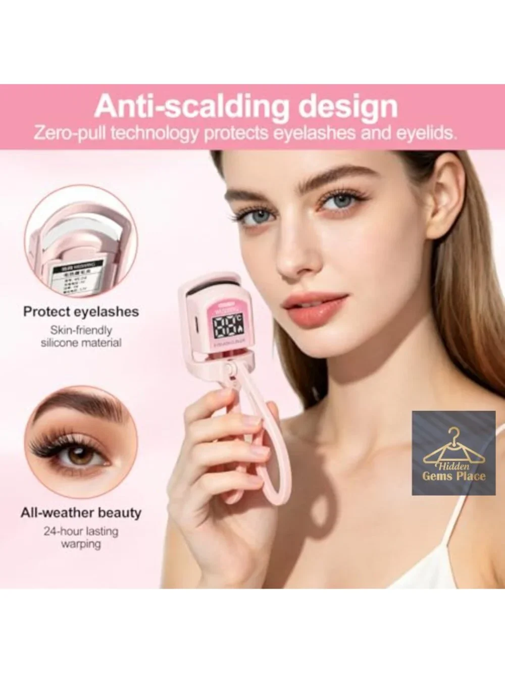 Heated Eyelash Curler with LED Temperature Display, USB Charging, Rapid